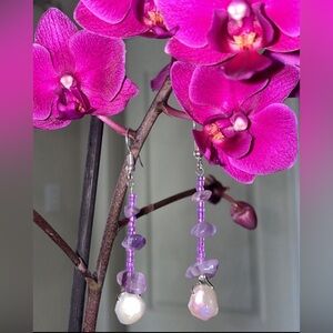 Amethyst Pearl Drop Earrings